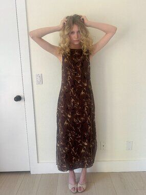 90s Saks Fifth Avenue Dress (6) brown vintage maxi silk tank boho chic sundress